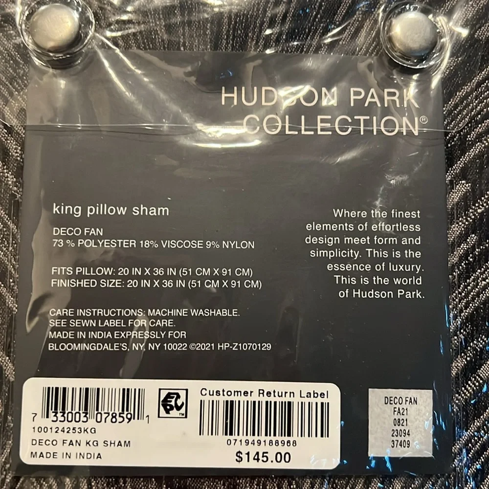 Hudson Park Collection Deco Fan King Pillow Sham, New in Box $145